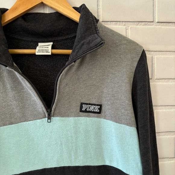 Victoria’s Secret Pink Sweater Size S Quarter Zip Colorblock Pullover Logo - Picture 3 of 7